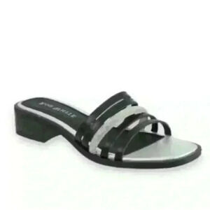 RON WHITE Vega Rhinestone Slide Sandal in Onyx Silver Size 37 New
